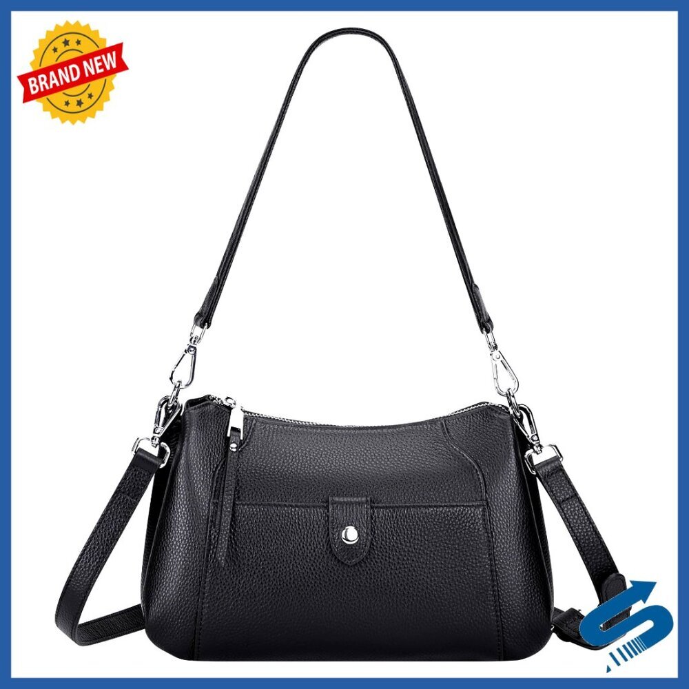 Genuine Leather Hobo Crossbody Bag Adjustable Straps Multiple Pockets Classic